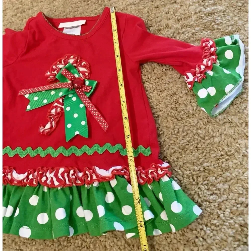 Bonnie Baby Candy Cane Christmas LS Dress Red White Green 12M NWOT Girl Infant